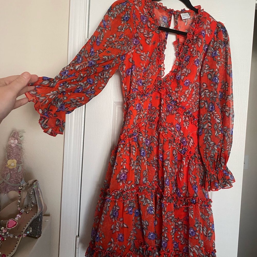 Never worn long sleeve Selfie Leslie Laney Ruffle dress with tasteful open back